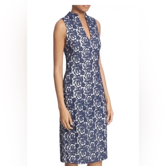 Alice + Olivia Dresses & Skirts - Alice + Olivia Sleeveless Navy Floral Lace Sheath Dress size 6 NWT